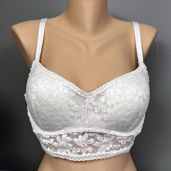Victoria’s Secret Pink Lace Bralette Push Up Bra XXL Wire Free Padded White - Picture 2 of 7